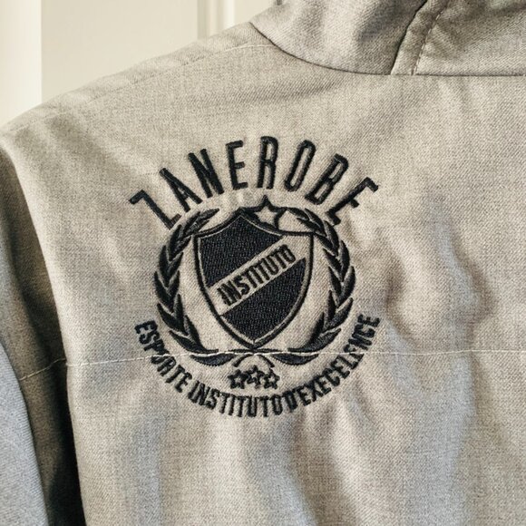 Zanerobe Mens Gray Quilted Hooded Zip Up Embroidered Jacket | Medium - Picture 8 of 8